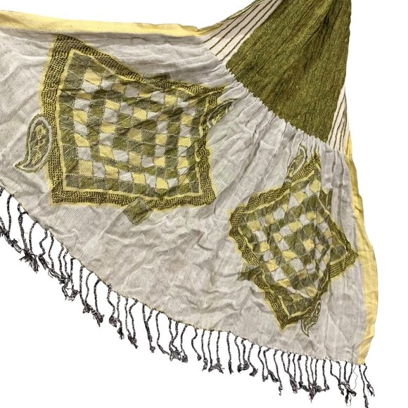 NWT RAJ Boho Embroidered Reversible Rectangular Rayon Scarf Multicolor Green OS - Picture 2 of 5